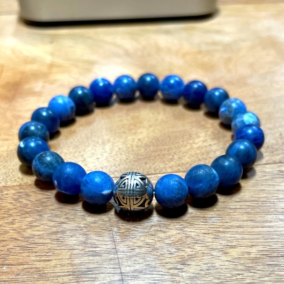 Semi-Precious Blue Lapis Lazuli Gemstone Boho Style Bracelet w/ Sterling Silver - Picture 3 of 4